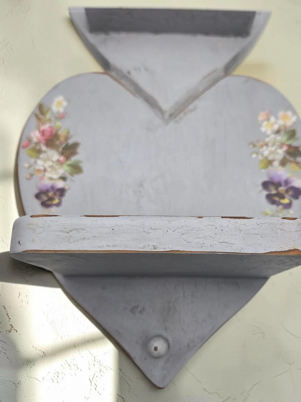 Vintage Style Heart Wall Shelf Hand Painted Floral Shabby Chic Cottage Decor